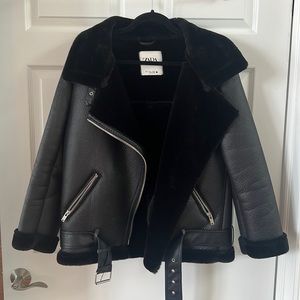 Zara fur lined biker jacket size large